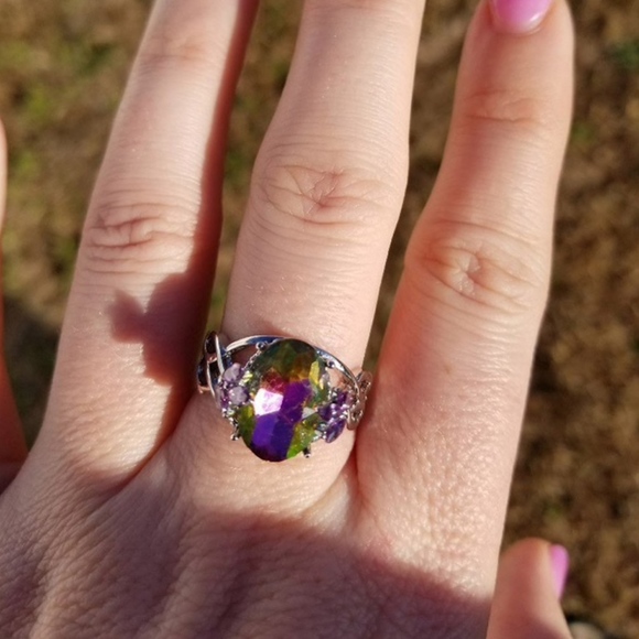 Mystic Fire Rainbow Quartz CZ Sterling Silver Ring - Picture 7 of 8